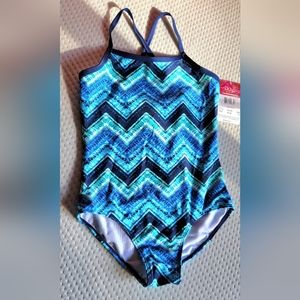Kanu Surf Layla One Piece Swimsuit, Big Girl's Size 14 Kirsten Blue NEW MSRP $33